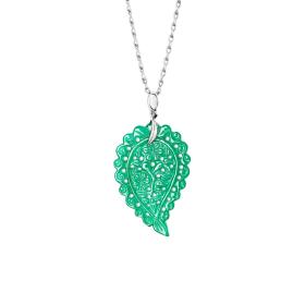 Weißgold, Halsschmuck, Tamara Comolli INDIA Leaf Anhänger medium grüner Onyx P-IND-m-Jad-wg