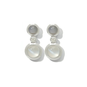         Weißgold, Ohrringe, Tamara Comolli BOUTON Ohrhänger 2 Cabochons 'Cashmere' E-BOU-2-Cas-Cl-wg