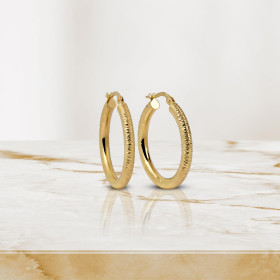         Epple Pre-Owned Schmuck 1 Paar Ohrcreolen aus 585/- Gelbgold – strukturierte Oberfläche, 25 mm Vintage 24-2518/25-402/4
