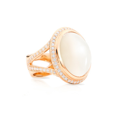         Roségold, Ringe, Tamara Comolli CUSHION Ring Large sand Mondstein mit Diamant-Pavé
