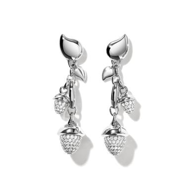 Ohrringe, Weißgold, Tamara Comolli MIKADO Dangling 2 Acorns Ohrringe mit Diamant Pavé  