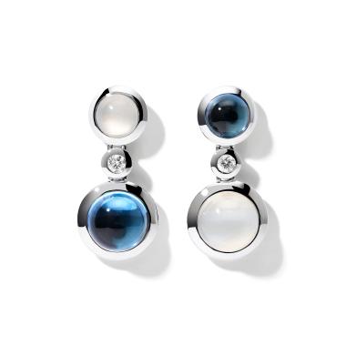 Ohrringe, Weißgold, Tamara Comolli BOUTON 2 Cabochon Ohrhänger Ocean