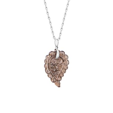 Halsschmuck, Weißgold, Tamara Comolli INDIA Leaf Anhänger small Rauchquarz