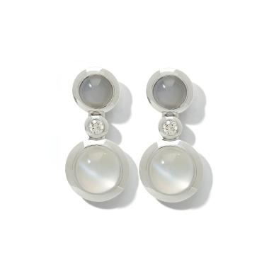 Ohrringe, Weißgold, Tamara Comolli BOUTON 2 Cabochon Ohrhänger Cashmere