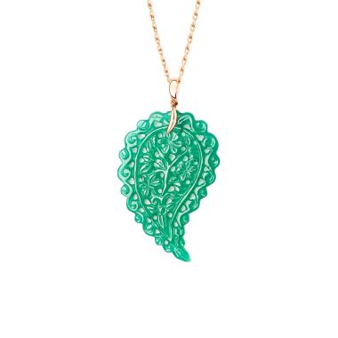 Halsschmuck, Roségold, Tamara Comolli INDIA Leaf Anhänger large grüner Onyx