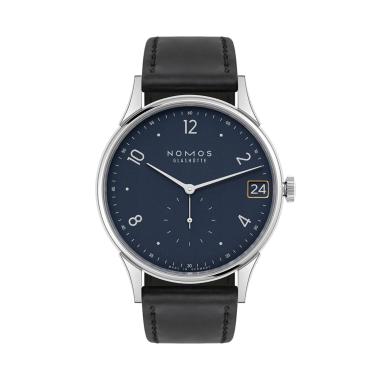 Unisex, Handaufzug, NOMOS Glashütte Minimatik 39 Datum blau