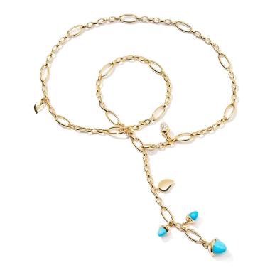 Halsschmuck, Gelbgold, Tamara Comolli MIKADO Collier Delicate Türkis mit Diamond Pavé 