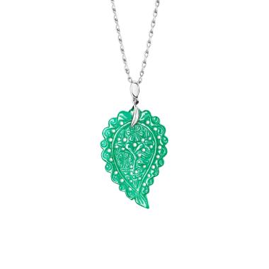 Halsschmuck, Weißgold, Tamara Comolli INDIA Leaf Anhänger medium grüner Onyx