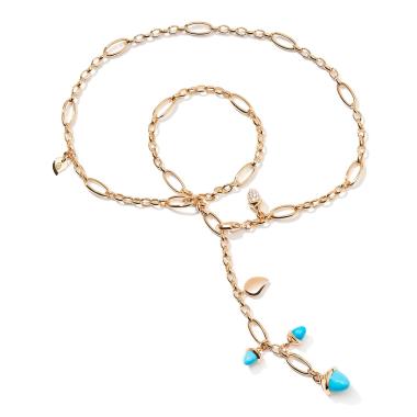 Halsschmuck, Roségold, Tamara Comolli MIKADO Collier Delicate Türkis mit Diamond Pavé 