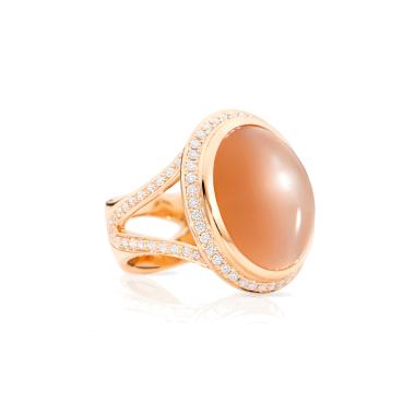 Ringe, Roségold, Tamara Comolli CUSHION Ring small Brauner Mondstein mit Diamant Pavé