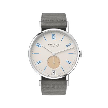 Unisex, Handaufzug, NOMOS Glashütte Tangente 38 Datum Schulhausweiß 