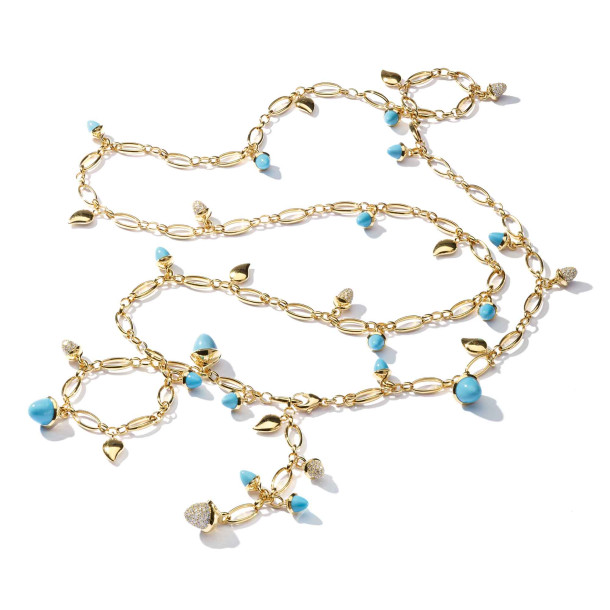         Gelbgold, Halsschmuck, Tamara Comolli MIKADO Halskette 'Türkis' mit Diamant-Pavé