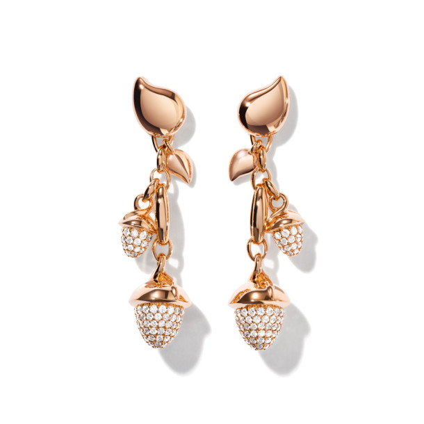         Roségold, Ohrringe, Tamara Comolli MIKADO Ohrringe Dangling 2 Acorns mit Diamant-Pavé  