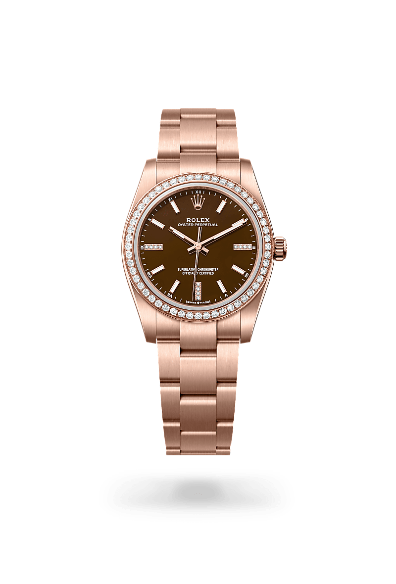 Rolex Oyster Perpetual 34 Herrenuhr (M124245RBR-0001) Oyster, 34 mm, Everose-Gold mit Diamanten