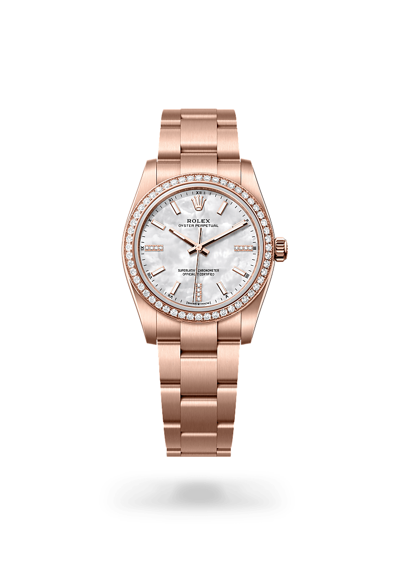 Rolex Oyster Perpetual 34 Herrenuhr (M124245RBR-0002) Oyster, 34 mm, Everose-Gold mit Diamanten