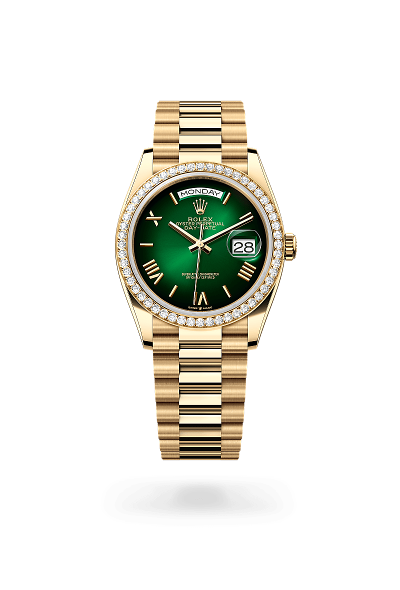 Rolex Day-Date 36 Herrenuhr (M128348RBR-0068) Oyster, 36 mm, Gelbgold mit Diamanten