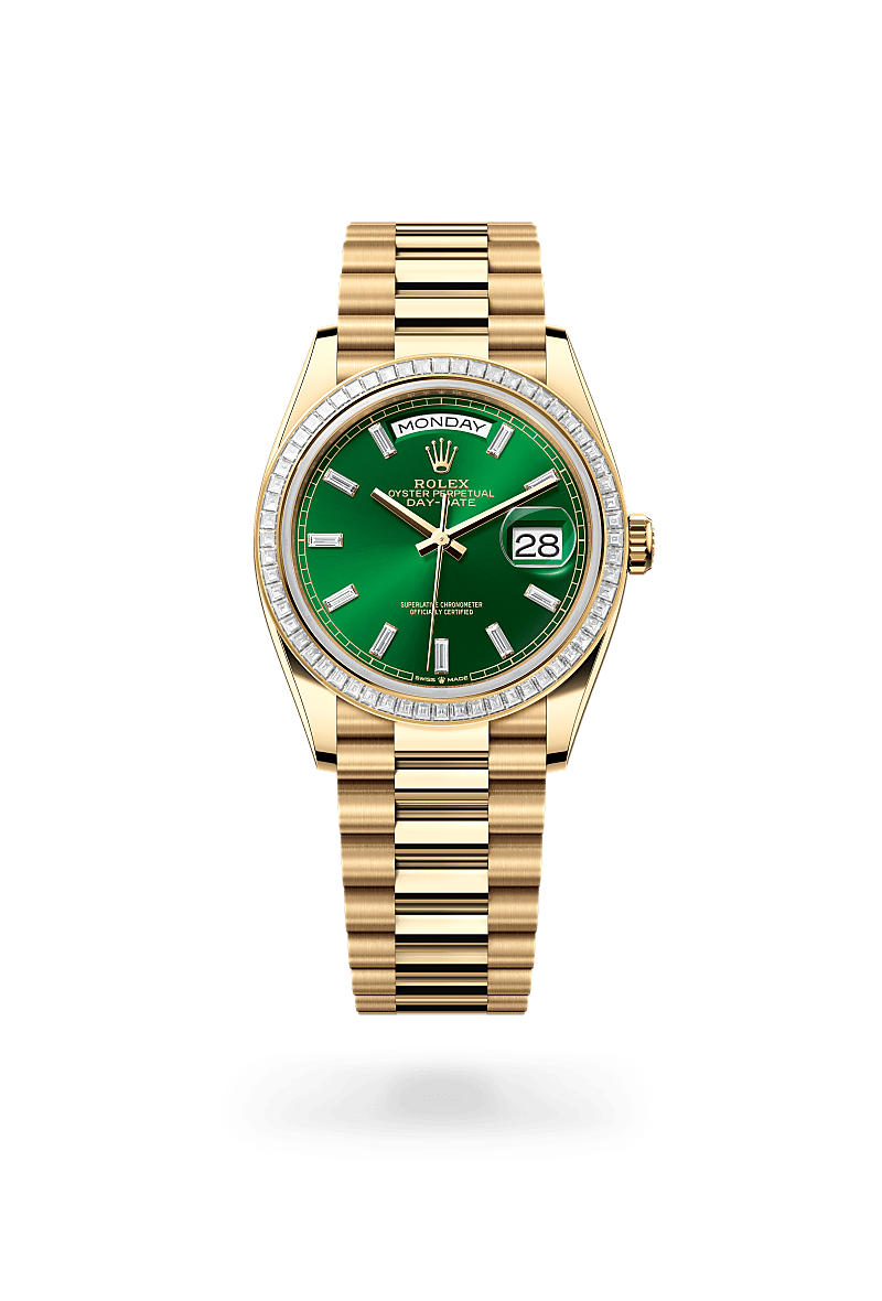 Rolex Day-Date 36 Herrenuhr / Damenuhr (M128398TBR-0035) Oyster, 36 mm, Gelbgold mit Diamanten